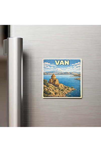 iBerk Van Şehri - Pop-Art Travel - Baskılı Buzdolap Magneti Kare 9x9 cm