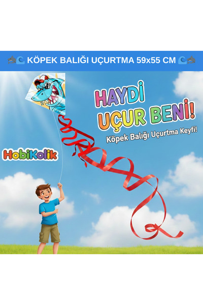 Art Tone 🦈🌊 KÖPEK BALIĞI UÇURTMA 59x55 CM | 4 YAŞ+ 🌊🦈