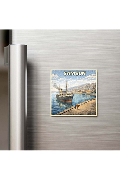 iBerk Samsun Şehri - Pop-Art Travel - Baskılı Buzdolap Magneti Kare 9x9 cm