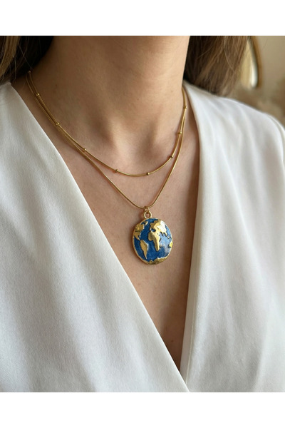 Gleemy accesories قلادة نسائية أنيقة مصممة بسلسلة فولاذية مع زخارف مينا
