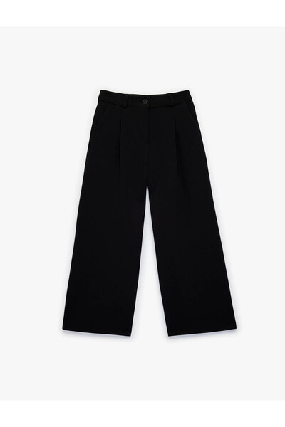 Koton Black Girls' Trousers with Adjustable Elastic Waist and Pleated Detail ...