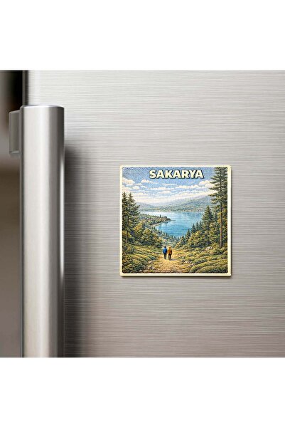 iBerk Mıknatıslı Buzdolap Magneti - Sakarya Şehri - Pop-Art Travel - 9x9 cm