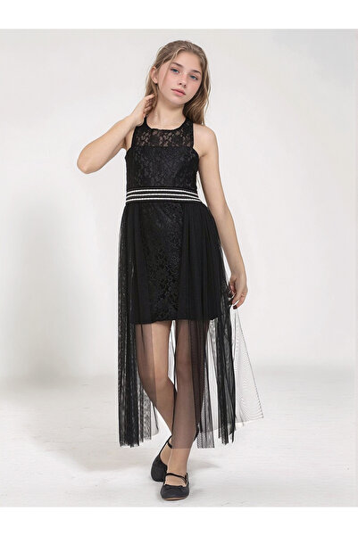 JOGCO Rochie pentru fete cu detalii din tul negru pentru ocazii speciale - De...