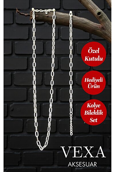 Vexa Aksesuar Non-Tarnish Paperclip Chain Necklace Bracelet Set – Special Box...