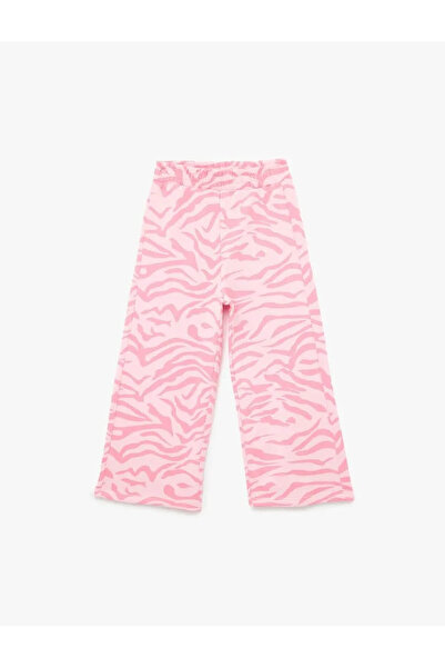 Koton Elastic Waist Patterned Fleece-Lined Wide Leg Pink Baby Girl Pants 6Wmg...
