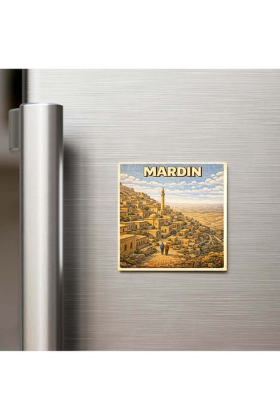 iBerk Mardin Şehri - Pop-Art Travel - Baskılı Buzdolap Magneti Kare 9x9 cm