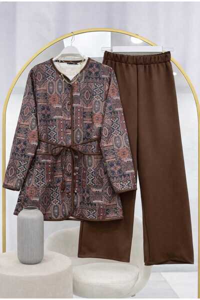 MODA VEDAT Women's Ethnic Pattern Rope Lace-Up Double Set