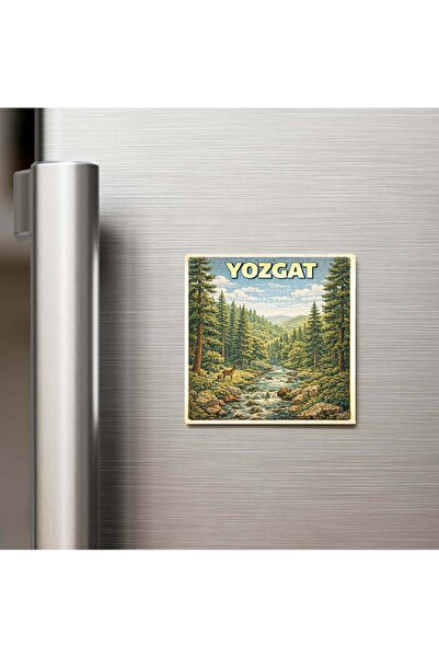 iBerk Mıknatıslı Buzdolap Magneti - Yozgat Şehri - Pop-Art Travel - 9x9 cm