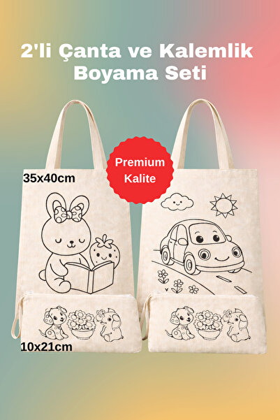 Maki Craft Eğitici ve Eğlenceli 2’li Bez Çanta ve Fermuarlı Kalemlik Boyama Seti