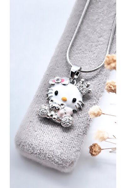 Serenity قلادة هيلو كيتي من الفولاذ الفضي مع تاج