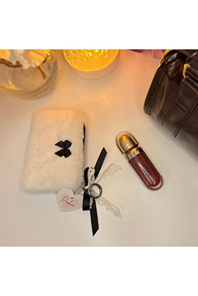 PİNKUE Білий чорний бантик з деталями плюшевий міні-гаманець для карток