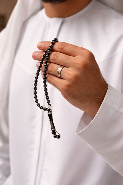 Generic Natural coconut wood rosary with silver accents, 33 beads