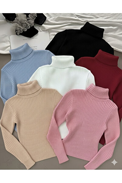 Buteks Set of 6 Soft Textured Winter Cotton Turtleneck Fleece-Lined Slimfit H...