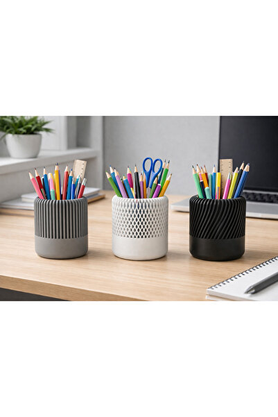 Üçüncü Boyut Baskı Dünyası 3D Printing Cylinder Desktop Pen Holder – Modern D...