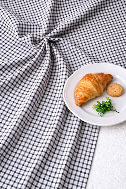 SHY TEKSTİL Black and White Fine Checkered Gingham Tablecloth Picnic Cloth Mu...