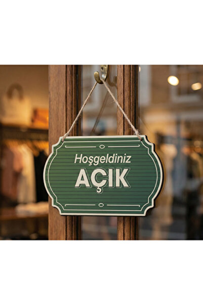 imalatçısından Dekoratif Ahşap "Hoşgeldiniz AÇIK" ve "KAPALI" Kapı Tabelası -...