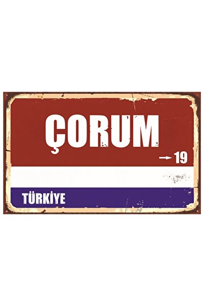 akatshop ÇORUM 19 Retro Sokak Tabelası Dekoratif MDF Tablo | UV Baskı Ahşap 2...