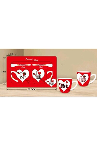 OEM Valentine's Day: Set 2 cani + 2 lingurite 7.5x7cm Rosu din trandafiri de ...