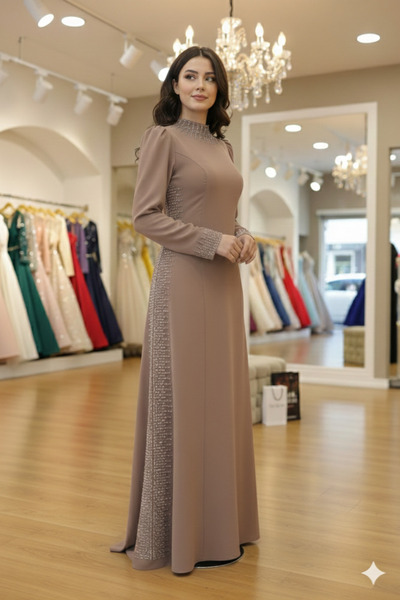 Ayşe Tesettür Zarif Drapeli Uzun Sıla Gece Elbisesi: Düğün, Nişan Tesettür Ab...