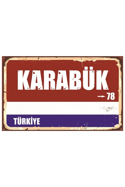 akatshop KARABÜK 78 Retro Sokak Tabelası Dekoratif MDF Tablo | UV Baskı Ahşap...