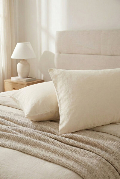 OTEXSA Set of 2 Cream Pillowcases 50X70 cm Soft Textured Cotton Ranforce