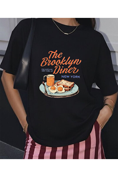 LORVEX The Brooklyn Diner Printed Oversized Unisex Cotton Tshirt - T-Shirt