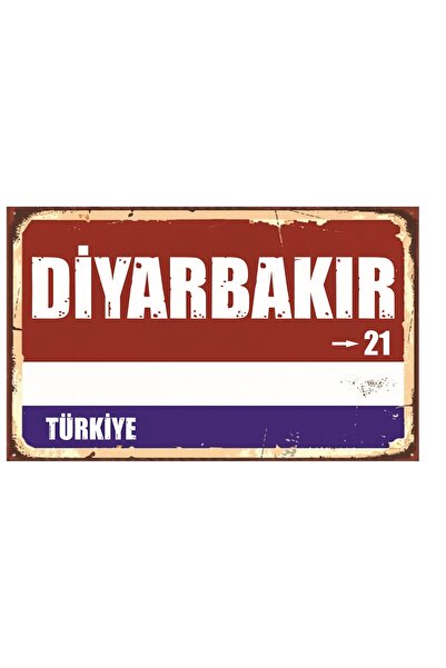 akatshop DİYARBAKIR 21 Retro Sokak Tabelası Dekoratif MDF Tablo|UV Baskı Ahşa...