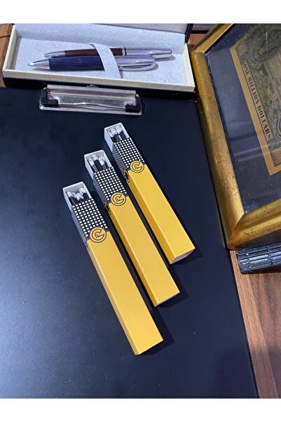 FireRoy Cohiba Tarzı Dekoratif Kibrit Uzun Sarı Siyah Logo’lu 3’lü