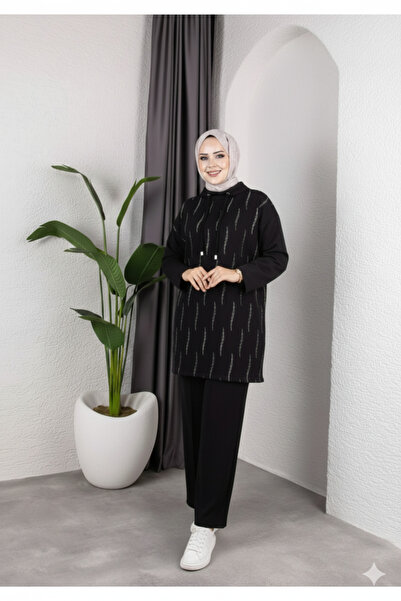 Elif Artar Women's Stone Detailed Two-Piece Suit Tunic Pants – Stylish and Ca...