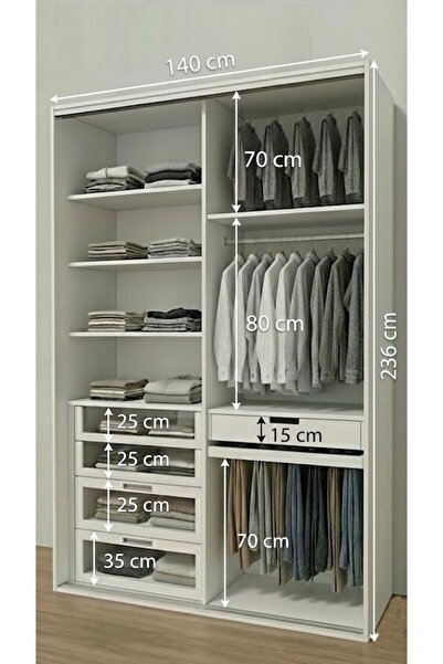 MukoToys Pureline Glass 140 – Mdf Sürgü Kapaklı, Cam Çekmeceli Gardırop