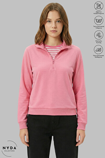 Nyda Collections Unisex Long Sleeve Half Zipper Mock Neck Fleece-Lined Oversi...