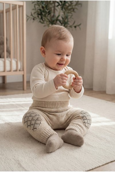 Babily Baby Crawling Knee Protector Stitch-Free Leggings Knitted Knitwear with Swelling Thread Technology Premium