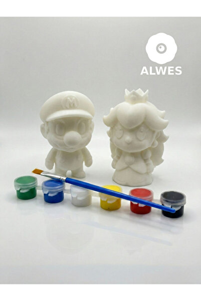 AlwesStore Mario & Peach Sevgiliye Özel Boyama Seti | 2 Fırçalı Çift Aktivite...