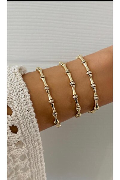 Ceso Accesories 14K Gold Kaplama Taşlı Boğumlu Kemik Zincir Bileklik