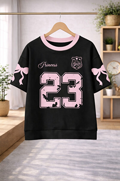 Kids Pembe Siyah 23 Kurdele Baskılı T-shirt