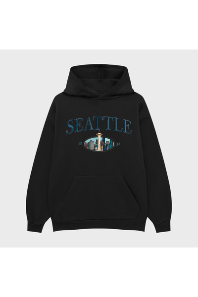 CAMBLYS سترة سياتل مطبوع بغطاء رأس قصة فضفاضة كالفت سويت شيرت