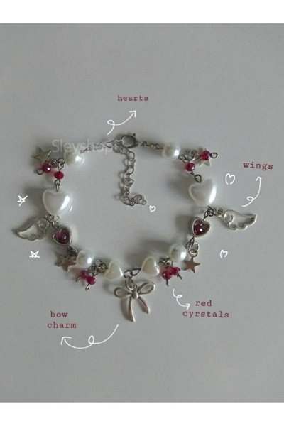 sleyshop Coquette Y2K Bow Red Bead Bracelet