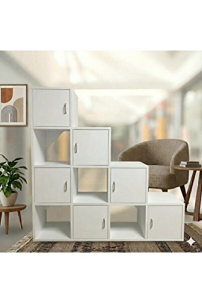 MukoToys Beyaz Kademeli Basamak Kitaplık ve Çok Amaçlı Düzenleyici Dolap (6 K...