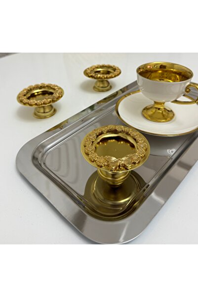 SEVA ÇELİK Gold Color 6 Pieces Gold Ribbon Framed Macaron Holder Turkish Deli...
