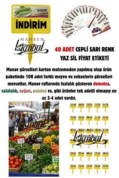 Manken İstanbul 40 Pieces Yellow Pocket Summer-Sil Price Tags for Groceries, ...