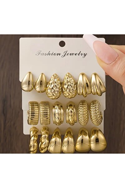 MURASSA BUTİK Vintage Şık Halkalı 9'lu Küpe Seti