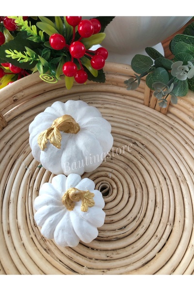 Bautinq Store Dekoratif el yapımı 2 li büyük ve küçük beton kabak balkabağı s...