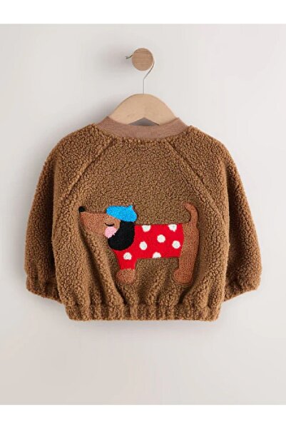 Next Baby Brown Sausage Dog Patterned Fleece Bomber Jacket