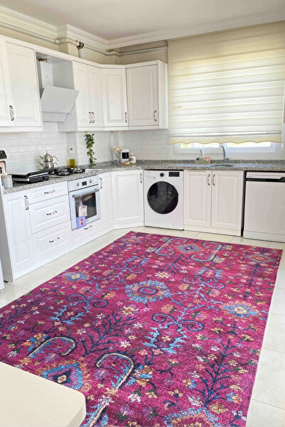 CENTER AVM Vintage Renkli Halı Mutfak Halısı Makinede Yıkanabilir Halı Kaymaz...