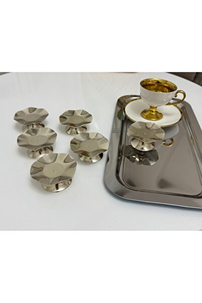 SEVA ÇELİK Silver Color 6 Pieces Wavey Model Mini Macaron Holder Delight Holder