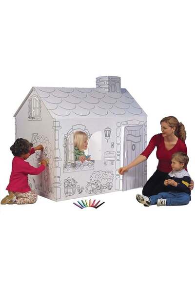 AVA Creative DIY 3D House Set from Kraft Cardboard, for Coloring and Assembli...