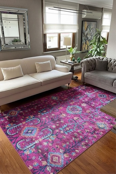 CENTER AVM Vintage Renkli Halı Salon Halısı Makinede Yıkanabilir Halı Kaymaz ...
