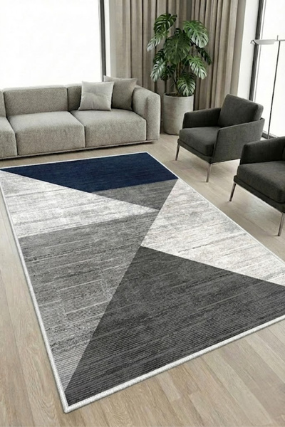 CENTER AVM Lacivert Halı Salon Halısı Makinede Yıkanabilir Halı Kaymaz Taban ...