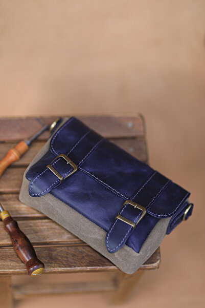 Önal kemer Mini Hakiki canvas postacı çantası lacivert