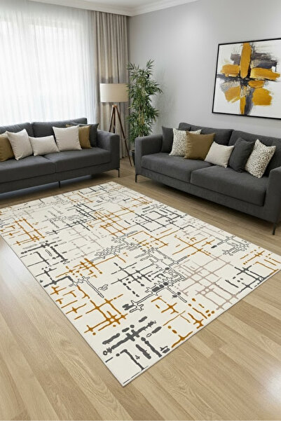 CENTER AVM Hardal Halı Salon Halısı Makinede Yıkanabilir Halı Kaymaz Taban Halı